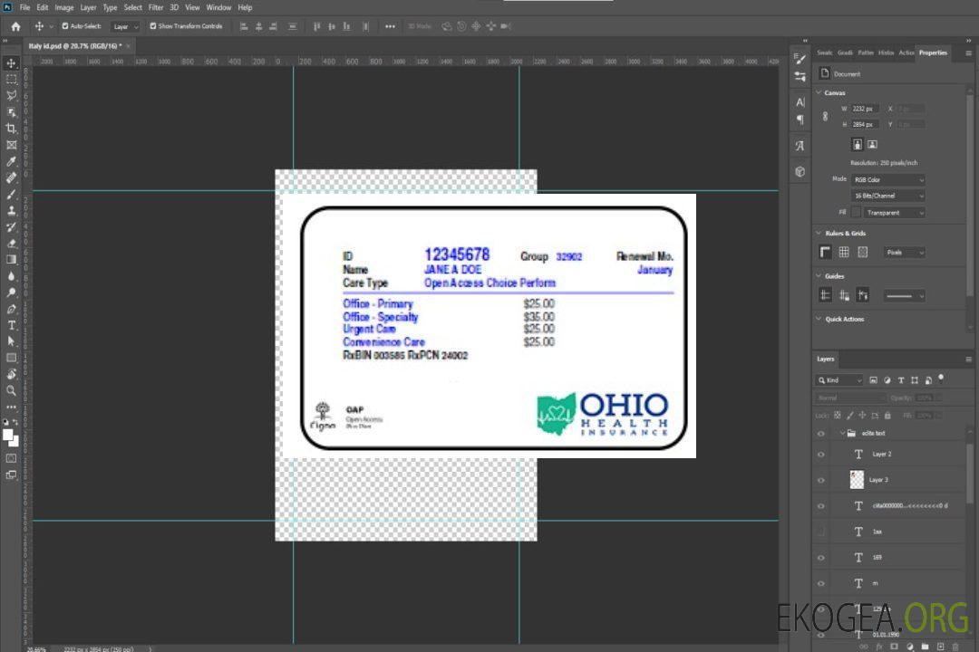 Carte d'assurance maladie de l'Ohio template